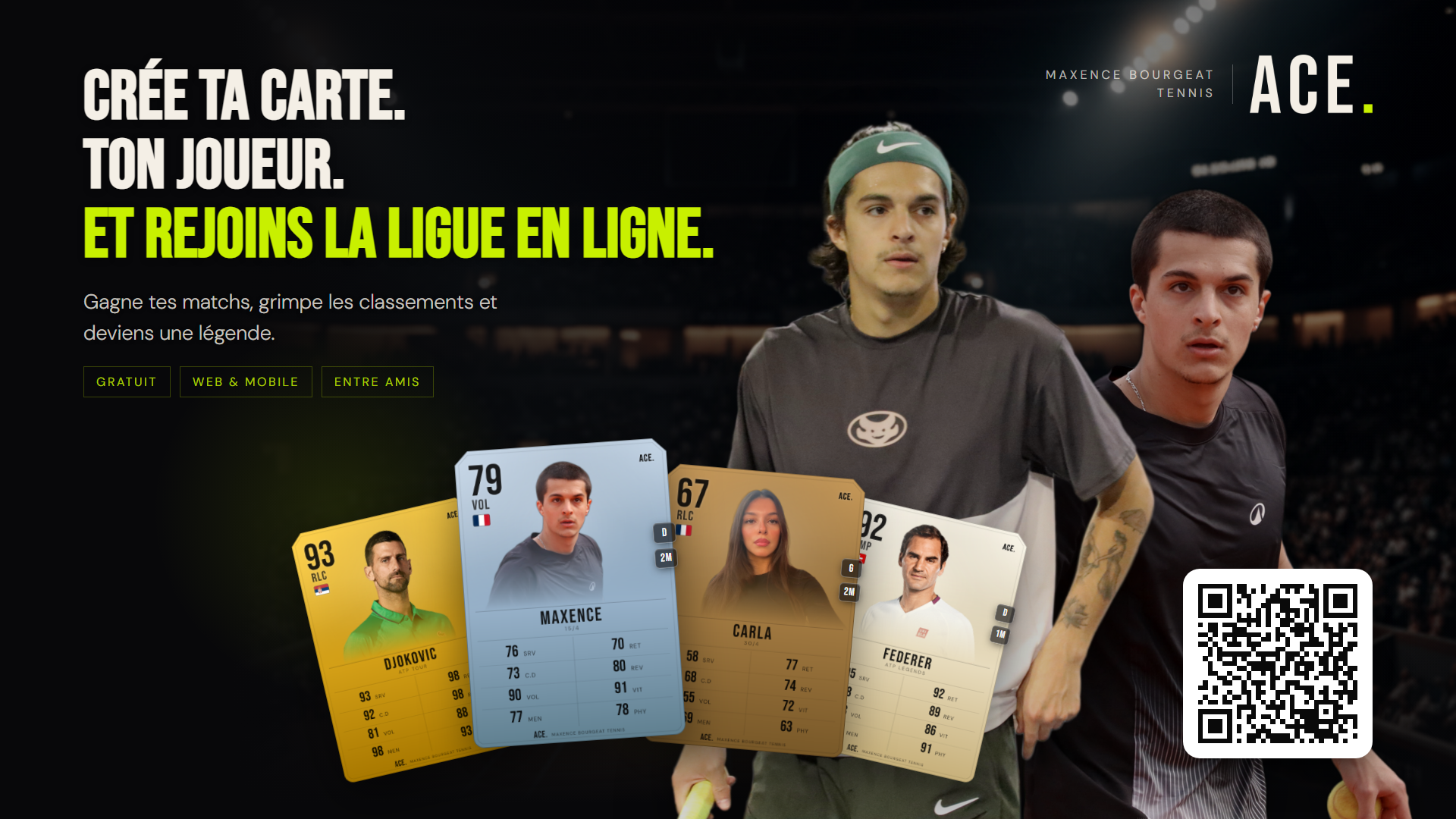 ACE - Crée ton joueur, vis ta carrière. Jeu de tennis de carrière gratuit, sur navigateur, PC et mobile.